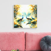 Colorful Peacocks Canvas Art (Insitu (Woonkamer))