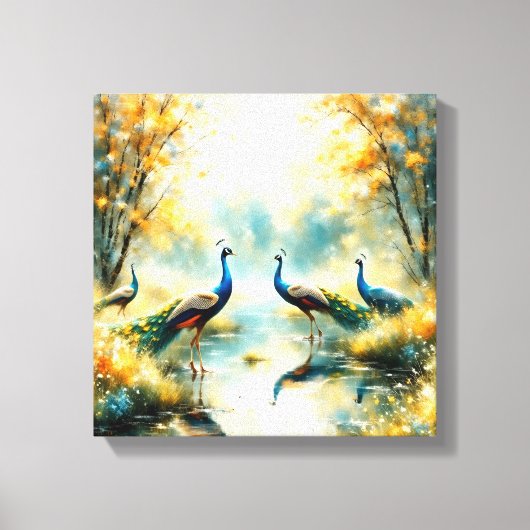 Colorful Peacocks Canvas Art (Voorkant)