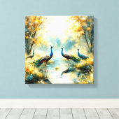 Colorful Peacocks Canvas Art Afdruk (Insitu (Houten vloer))
