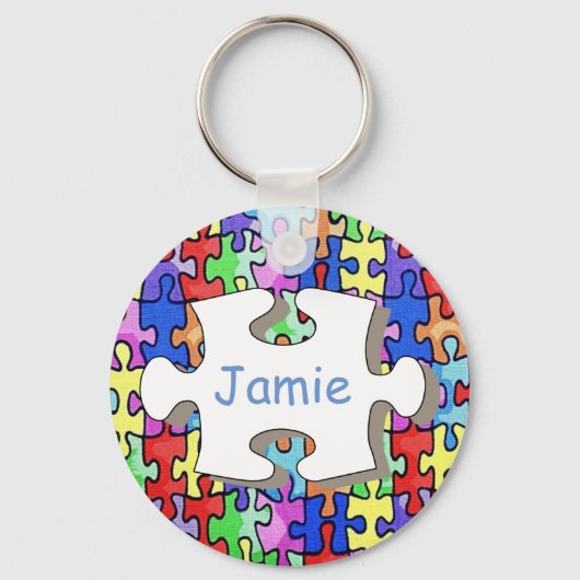 Colorful Personalised Jigsaw Piece Pattern Sleutelhanger (Voorkant)