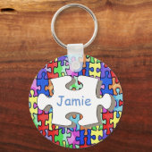 Colorful Personalised Jigsaw Piece Pattern Sleutelhanger (Achterkant)