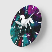Colorful Personalized Unicorn Ronde Klok (Hoek)