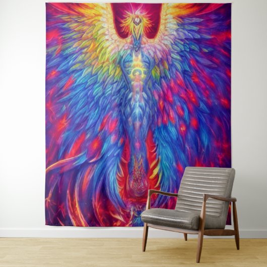 Colorful Phoenix Wandkleed (In situ)