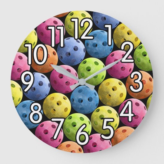 Colorful Pickleball Clock Grote Klok (Voorkant)