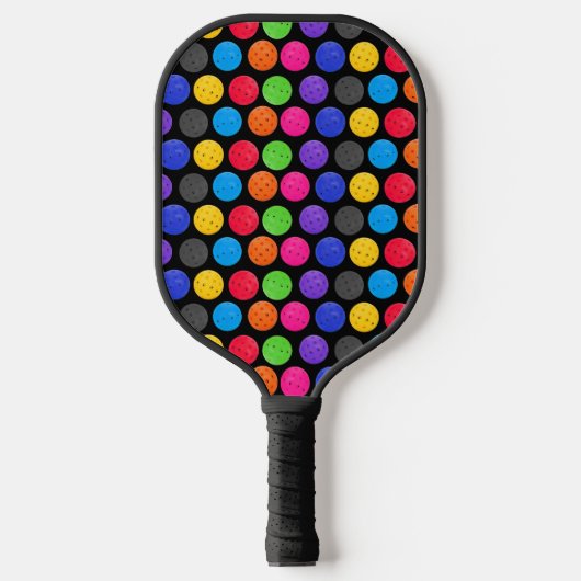 Colorful Pickleball op zwart Paddle (Voorkant)