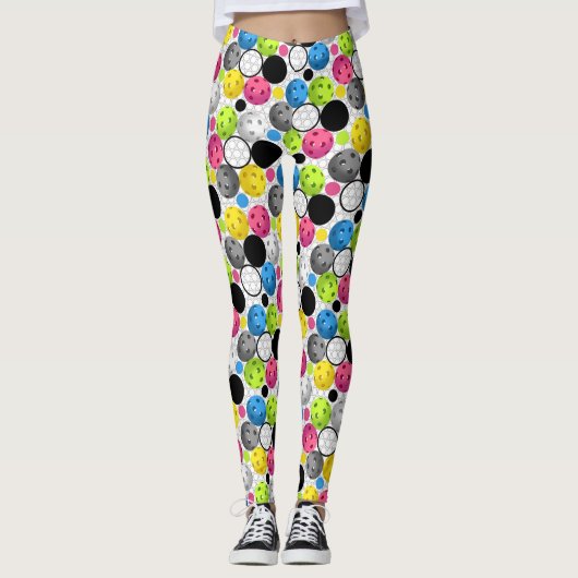 Colorful Pickleballen op Circle Grid Leggings (Voorkant)