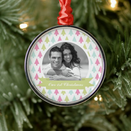 Colorful Pine Trees kerstfoto Metalen Ornament (Boom)