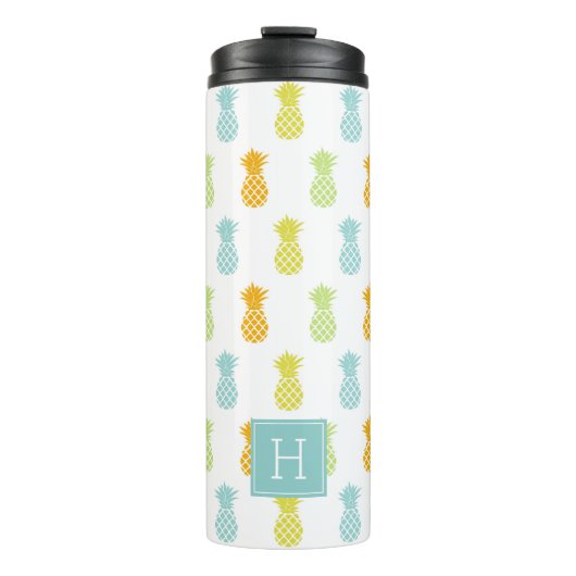 Colorful Pineapples Pattern Monogramed Thermosbeker (Voorkant)
