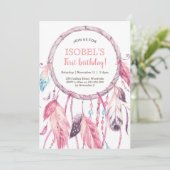 Colorful Pink Dream Catcher Birthday Uitnodiging (Staand voorkant)