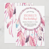 Colorful Pink Dream Catcher Birthday Uitnodiging (Voorkant / Achterkant)