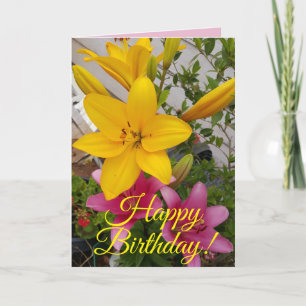 Colorful Pink Lily floral Flower Birthday Kaart