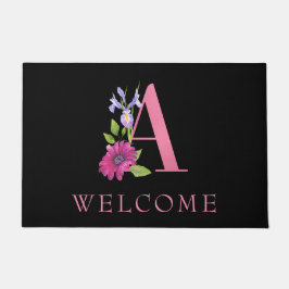Colorful Pink Monogram A met prachtige bloemen Deurmat