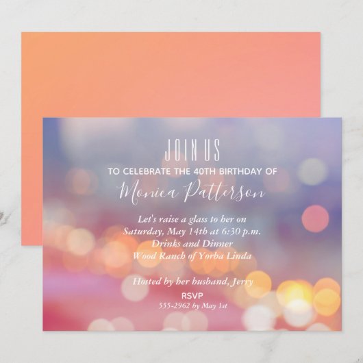Colorful Pink to Blue Bokeh Birthday Invitations (Voorkant / Achterkant)