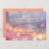 Colorful Pink to Blue Bokeh Birthday Invitations