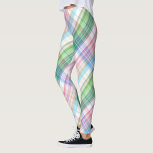 Colorful Pink Turquoise Green Pset Tartan Patroon Leggings
