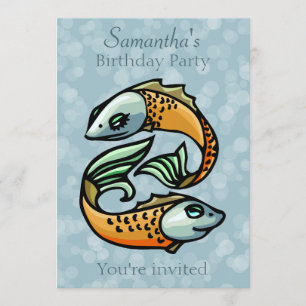 Colorful Pisces Fish on Blue Birthday Party Kaart
