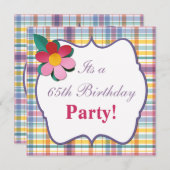 Colorful Plaid 65th Birthday Invitation (Devant / Derrière)
