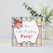 Colorful Plaid 65th Birthday Invitation (Debout devant)