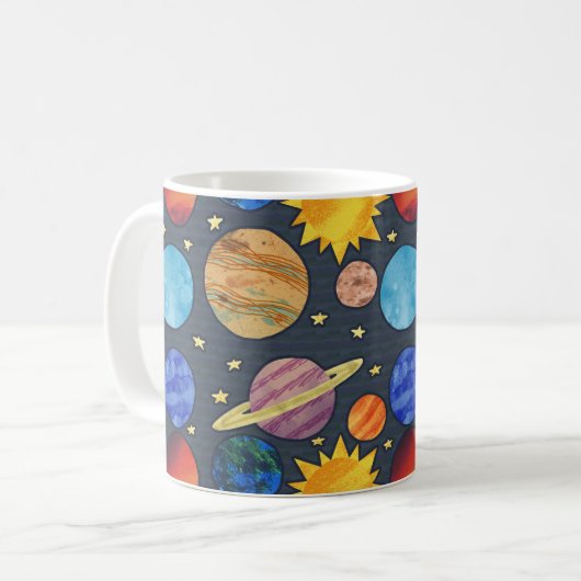 Colorful Planets Space Koffiemok (Voorkant links)