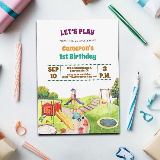 Colorful Playground Party 1st Birthday Invitation