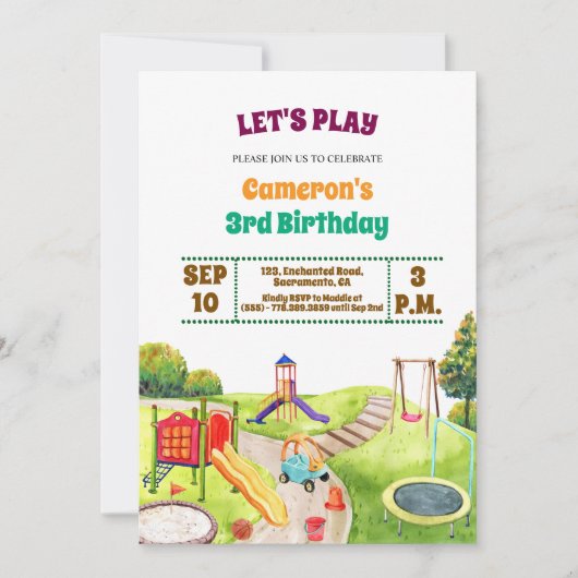 Colorful Playground Party 3rd Birthday Invitation (Devant)