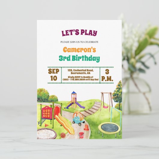 Colorful Playground Party 3rd Birthday Invitation (Debout devant)