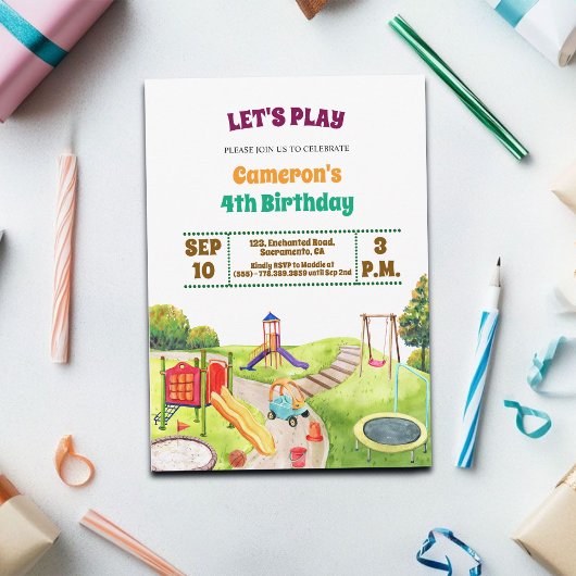 Colorful Playground Party 4th Birthday Invitation
