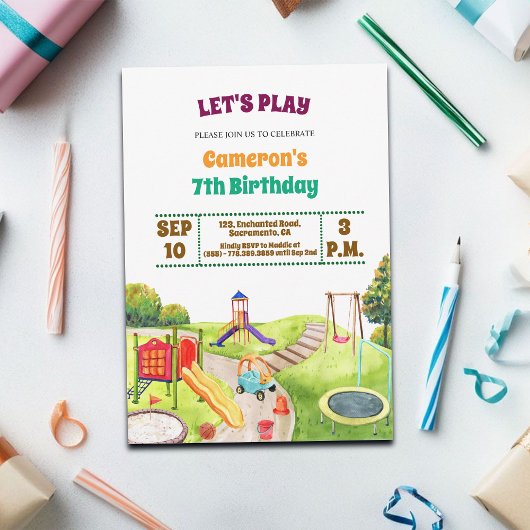 Colorful Playground Party 7th Birthday Invitation
