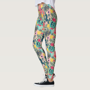 Colorful Polka Dot Cactus Pattern Leggings