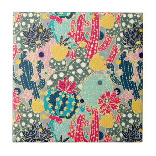 Colorful Polka Dot Cactus Pattern Tegeltje