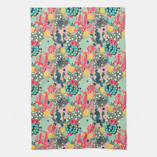 Colorful Polka Dot Cactus Pattern Theedoek