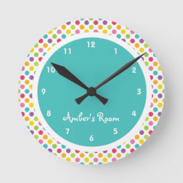 Colorful Polka Dot Kid's Bedroom Ronde Klok