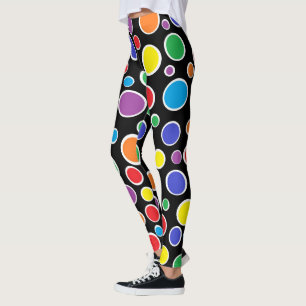 Colorful Polka Dots Black Leggings