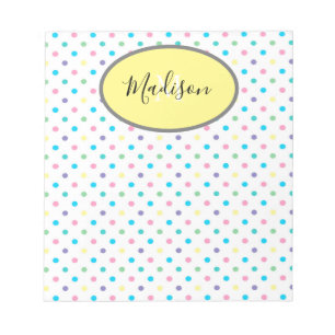 Colorful Polka Dots Custom Monogram & Name Yellow Notitieblok