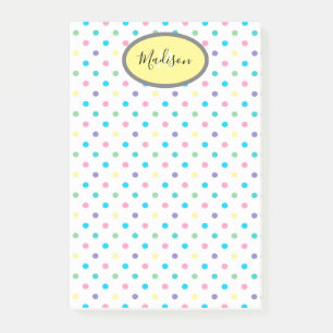 Colorful Polka Dots Custom Monogram & Name Yellow Post-it® Notes