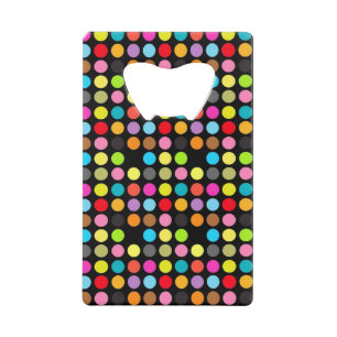 Colorful Polka Dots on Black Kredietkaart Flessenopener