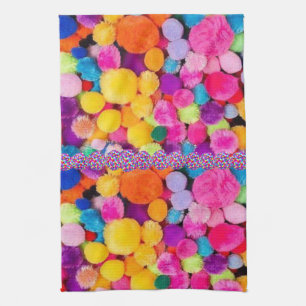 Colorful Pom Poms Kitchen Hand Towel Theedoek