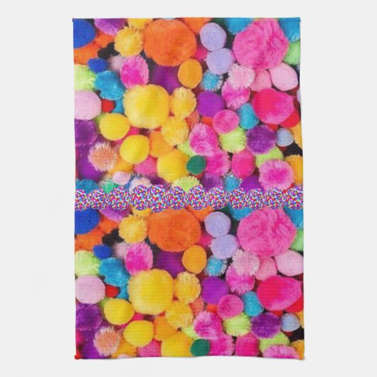Colorful Pom Poms Kitchen Hand Towel Theedoek (Verticaal)