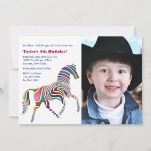 Colorful Pony Foto Birthday Party Invitation Kaart