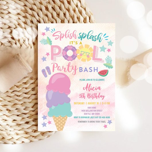 Colorful Pool Party Birthday Invitation