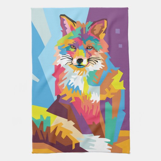 Colorful Pop Art Fox Portret Theedoek (Verticaal)