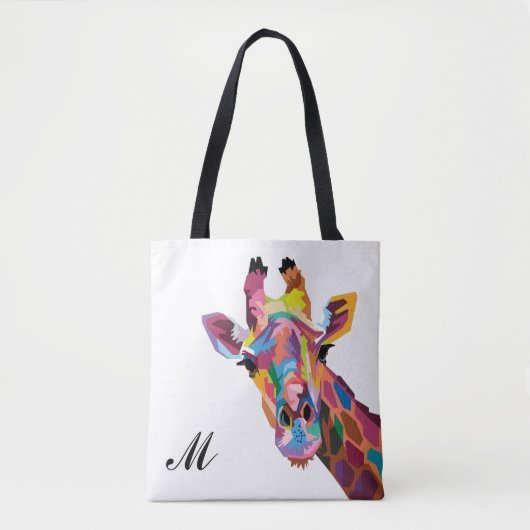 Colorful Pop Art Giraffe Monogramed Draagtas (Voorkant)