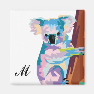 Colorful Pop Art Koala Monogrammed Magneet