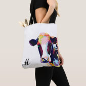 Colorful Pop Art Koe Monogramed Draagtas (Dichtbij)