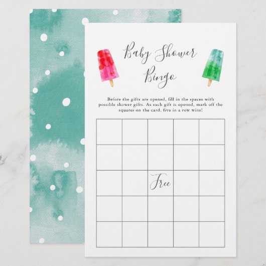 Colorful Popsicle Baby shower Bingo Game (Voorkant / Achterkant)