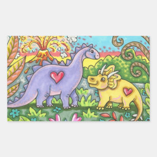 COLORFUL PREHISTORISCHE DINOSAURS, KUTE DINO FRIEN RECHTHOEKIGE STICKER