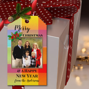 Colorful Pset Your Photo Merry kerstcadeau Label Cadeaulabel