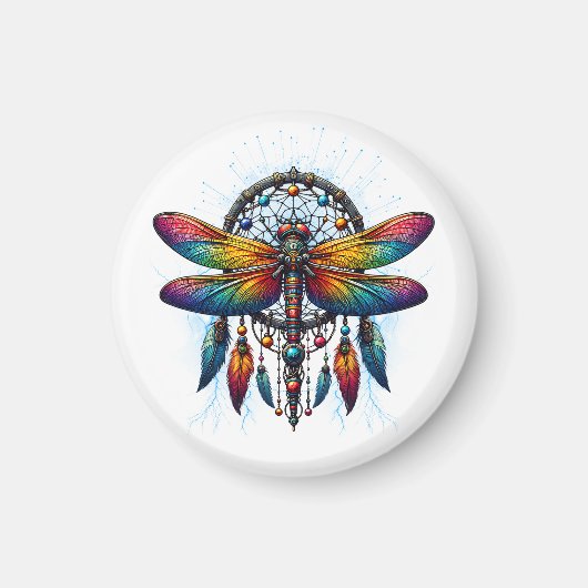 Colorful Psychedelic Dragonfly Dreamcatcher Boho Magneet (Voorkant)