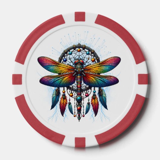 Colorful Psychedelic Dragonfly Dreamcatcher Boho Poker Chips (Voorkant)