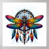 Colorful Psychedelic Dragonfly Dreamcatcher Boho Poster (Voorkant)